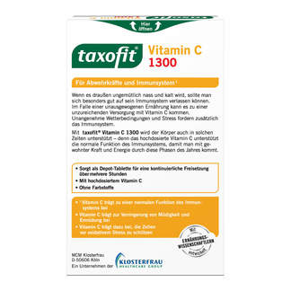 Taxofit Vitamin C Tabletten mit 1300 mg Vitamin C Packungsrückseite