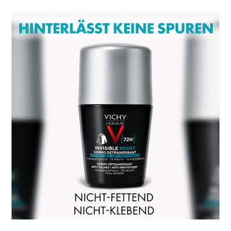 Grafik Vichy Homme Deo Roll-on 72h Anti-Flecken Invisible Hinterlässt keine Spuren. Nicht-fettend. Nicht-klebend.