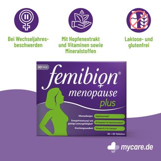 Infografik Femibion menopause plus Tabletten Eigenschaften