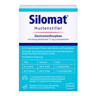 Silomat Hustenstiller Dextromethorphan mit Honig-Geschmack 7,7 mg Lutschpastillen Packungsrückseite