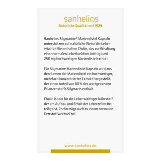 Sanhelios Silymarine Mariendistel Leber-Vital-Kapseln Packungsrückseite