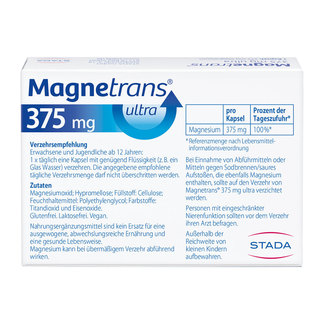 Magnetrans ultra 375 mg Kapseln Packungsrückseite