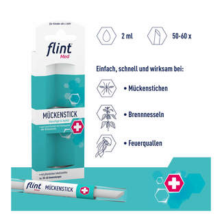 Grafik Flint Med Mückenstick Einfach, schnell und wirksam bei Mückenstichen, Brennnesseln und Feuerquallen