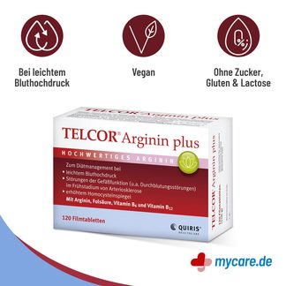 Infografik Telcor Arginin plus Filmtabletten Eigenschaften