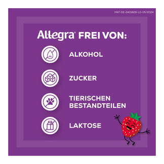 Grafik Allegra Allergietabletten Kinder 10 mg Schmelztabletten Frei von Alkohol, Zucker, tierischen Bestandteilen und Laktose