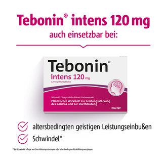 Grafik Tebonin intens 120 mg Bei altersbedingten geistigen Leistungseinbußen und Schwindel
