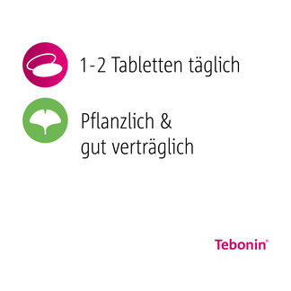 Grafik Tebonin intens 120 mg 1-2 Tabletten täglich. Pflanzlich und gut verträglich