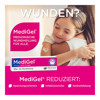 Grafik MediGel Wund- und Heilgel Reduziert Spannungsschmerz, Infektionsrisiko und Narbenbildung