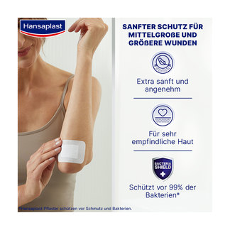 Grafik Hansaplast Ultra Sensitive Wundverband XL 5 x 7,2 cm Sanfter Schutz für mittelgroße und größere Wunden