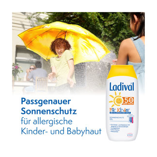 Grafik Ladival Sonnengel Kinder bei allergischer Haut LSF 50+ Passgenauer Sonnenschutz für allergische Kinder- und Babyhaut