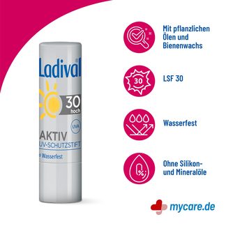 Infografik Ladival Aktiv UV-Schutzstift LSF 30 Eigenschaften