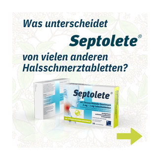 Grafik Septolete Zitrone-Holunder 3 mg/1 mg Lutschtabletten Was entscheidet Septolete von vielen anderen Halsschmerztabletten