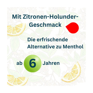 Grafik Septolete Zitrone-Holunder 3 mg/1 mg Lutschtabletten Mit Zitronen-Holunder-Geschmack. Die erfrischende Alternative zu Menthol. Ab 6 Jahren.