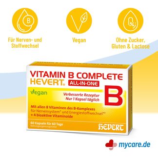 Infografik Vitamin B Complete Hevert All-in-One Kapseln Eigenschaften