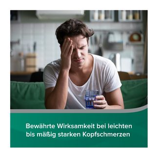 Grafik Aspirin 500 mg Überzogene Tabletten bewährte Wirksamkeit bei leichten bis mäßig starken Kopfschmerzen