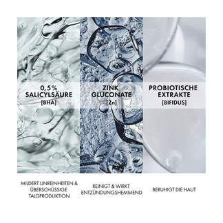Grafik Vichy Normaderm Phytosolution Intensives Reinigungsgel Mit Salicylsäure, Zink Gluconate und Probiotische Extrakte