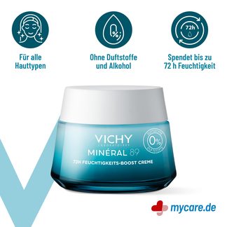 Infografik Vichy Mineral 89 Feuchtigkeits-Boost Creme Eigenschaften