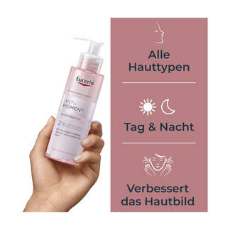 Grafik Eucerin Anti-Pigment Reinigungsgel Verbessert das Hautbild. Für Tag & Nacht geeignet.