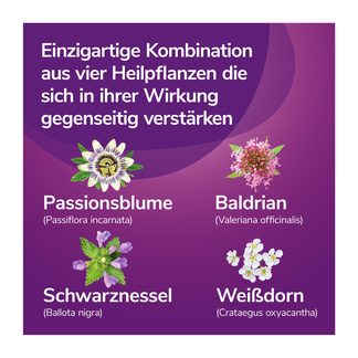 Grafik Calmalaif überzogene Tabletten einzigartige Kombination aus vier Heilpflanzen die sich in ihrer Wirkung gegenseitig verstärken