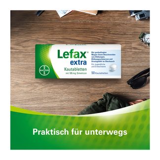 Grafik Lefax extra Kautabletten praktisch für unterwegs