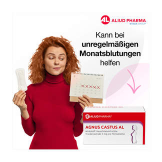 Grafik Agnus Castus AL Filmtabletten Kann bei unregelmäßigen Monatsblutungen helfen