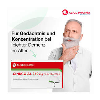 Grafik Ginkgo AL 240 mg Filmtabletten Für Gedächtnis und Konzentration bei leichter Demenz im Alter