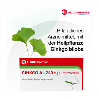 Grafik Ginkgo AL 240 mg Filmtabletten Pflanzliches Arzneimitte mit der Heilpflanze Ginkgo biloba