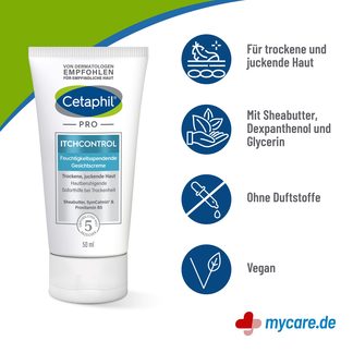 Infografik Cetaphil PRO ItchControl Feuchtigkeitssp. Gesichtscreme Eigenschaften