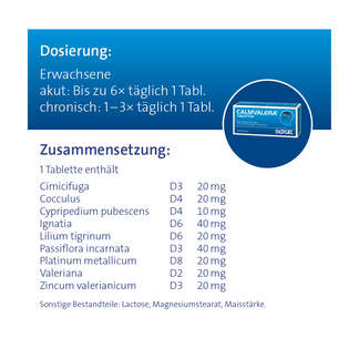 Grafik Calmvalera Hevert Tabletten Dosierung und Zusammensetzung