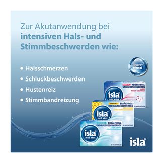 Grafik Isla med akut Halspastillen zur Aktuanwendung bei intensiven Hals- und Stimmbeschwerden