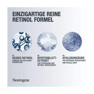 Grafik Neutrogena Retinol Boost Tagescreme LSF 15 Mit reinem Retinol, Myrtenblattextrakt und Hyaluronsäure