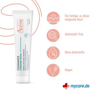 Infografik Avene Cleanance Comedomed Peeling Anti-Pickel Akutpflege Eigenschaften