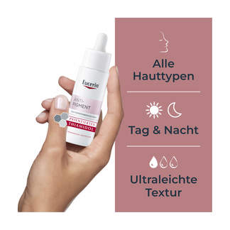 Grafik Eucerin Anti-Pigment Teint Perfektionierendes Serum Für alle Hauttypen geeignet. Ultraleichte Textur.