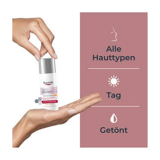 Grafik Eucerin Anti-Pigment Tagescreme getönt mit LSF 30, hell Für alle Hauttypen geeignet.