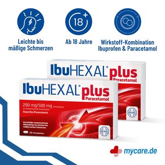 Infografik IbuHEXAL plus Paracetamol Filmtabletten Doppelpack Eigenschaften