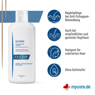 Infografik Ducray Elution Ausgleichendes Shampoo Eigenschaften