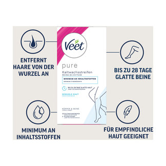 Grafik Veet pure Kaltwachsstreifen Körper & Beine für sensible Haut Produkteigenschaften