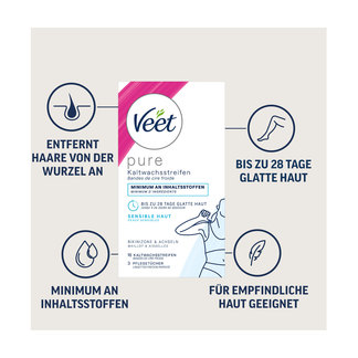 Grafik Veet pure Kaltwachsstreifen Bikinizone & Achseln für sensible Haut Produkteigenschaften