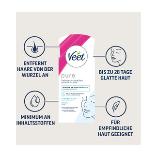 Grafik Veet pure Kaltwachsstreifen Gesicht für sensible Haut Produkteigenschaften