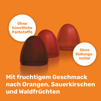 Grafik Eunova Multivitamin Gummies Mit fruchtigem Geschmack nach Orangen, Sauerkirschen und Waldfrüchten