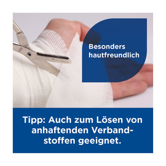 Grafik MediGel Wundreinigungsspray Auch zum Lösen von anhaftenden Verbandstoffen geeignet