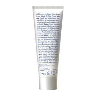 Manuka Honig Propolis Zahncreme ohne Fluorid Rückseite Tube