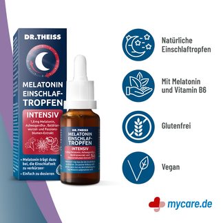 Infografik Dr. Theiss Melatonin Einschlaf-Tropfen intensiv Eigenschaften