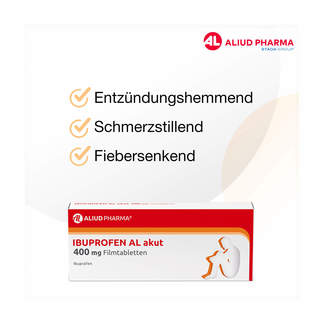 Grafik Ibuprofen AL akut 400 mg Filmtabletten Entzündungshemmend. Schmerzstillend und fiebersenkend.