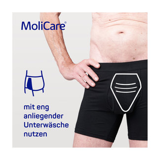 Grafik MoliCare Premium Men Pad 2 Tropfen Mit eng anliegender Unterwäsche nutzen