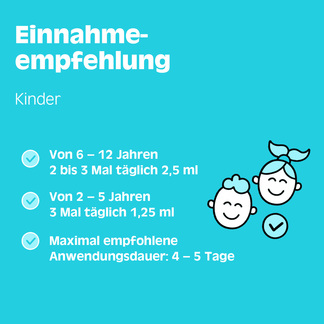 Grafik Silomat Hustenlöser Ambroxolhydrochlorid 30 mg/5 ml Sirup Einnahmeempfehlung für Kinder (2-12 Jahre)