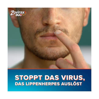 Grafik Zovirax Duo Lippenherpescreme Stoppt das Virus, das Lippenherpes auslöst