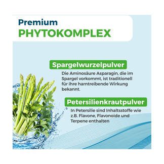 Grafik Nyrax Aqua Balance Phytokomplex während Entwässerungs-Kuren Premium Phytokomplex mit Spargelwurzel- und Petersilienkrautpulver