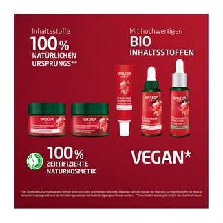 Grafik Weleda Straffende Augenpflege Granatapfel & Maca-Peptide vegan und weitere Faktoren