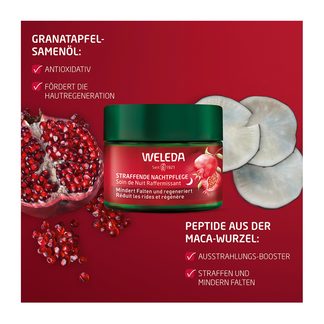 Grafik Weleda Straffende Nachtpflege Granatapfel & Maca-Peptide Wirkstoffe